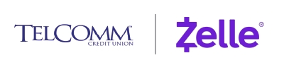 TelComm Credit Union + Zelle logos